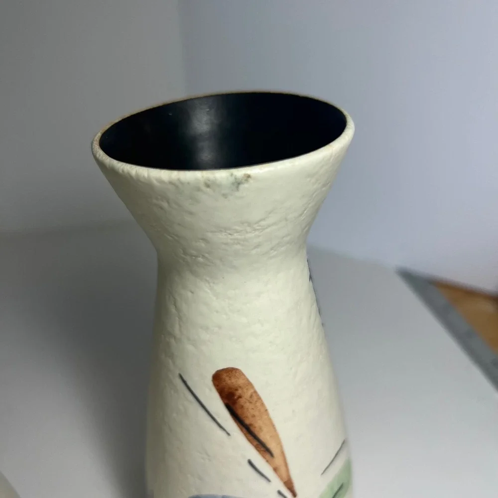 Fohr Keramik Vintage‎ MCM German Pottery Vases Floral Abstract Cream 6.5